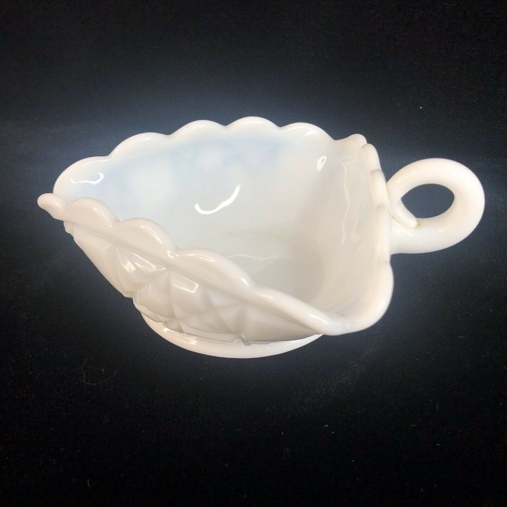 Fenton Block And Star Milk Glass Triangle Candy Dish Bowl Round Handle Vintage - Picture 3 of 9